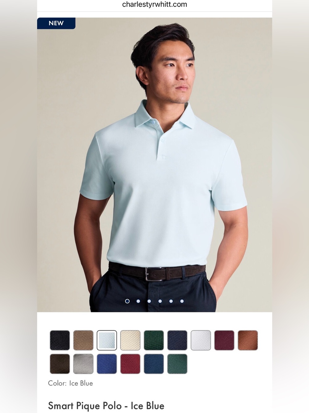 NWT! Charles Tyrwhitt Smart Pique Polo - Ice Blue Size Large